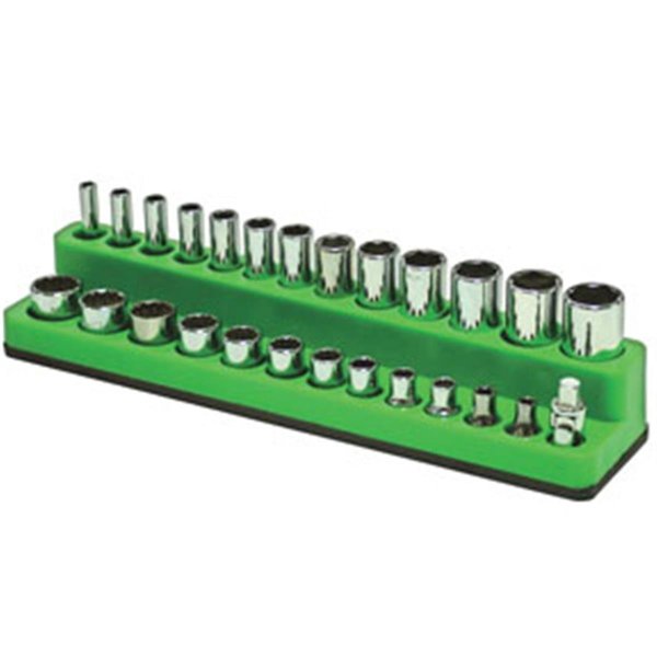Protectionpro 0.25 in. Drive Shallow & Deep 26-Hole Magnetic Socket Organizer; Neon Green PR383189